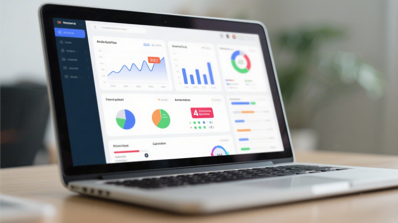 Close-up of a laptop showing analytics dashboards and ad campaign metrics, emphasizing a data-driven learning environment.